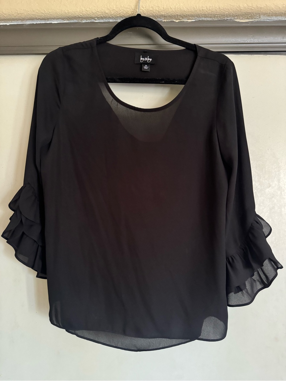 by & by Black Ruffle Sleeve Blouse